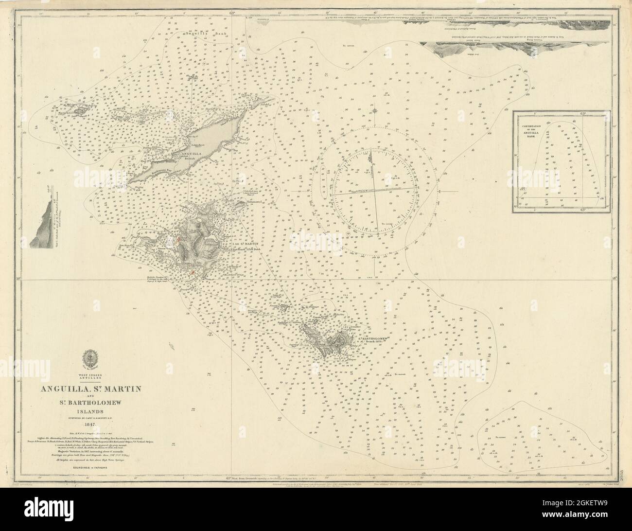 Antille Anguilla St Martin Isole Bartolomeo grafico 1850 (1918) mappa Foto Stock