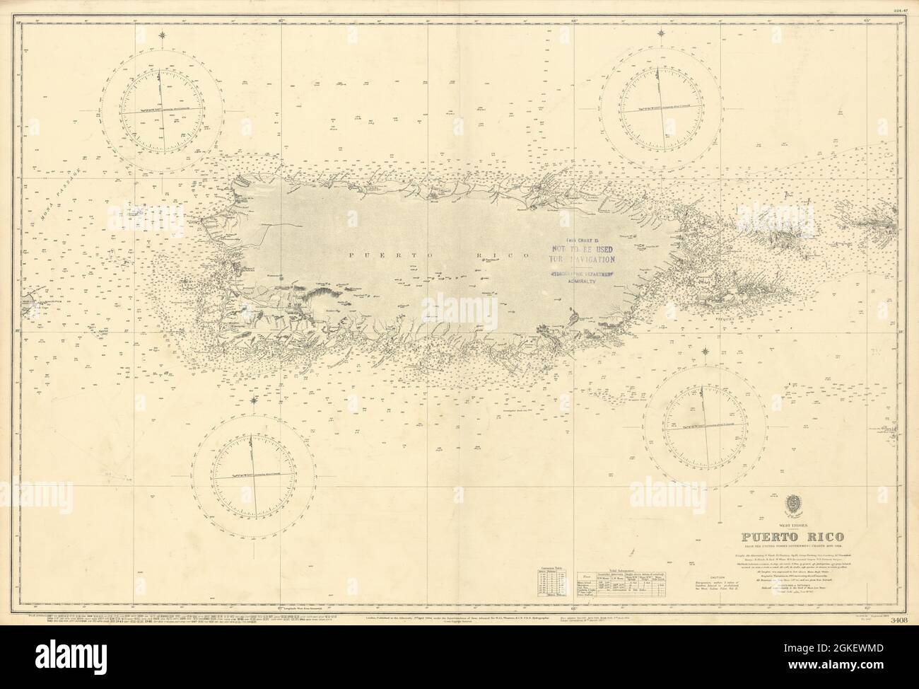 Puerto Rico Vieques Culebra St Thomas Caribbean GRAFICO 1904 (1947) mappa Foto Stock