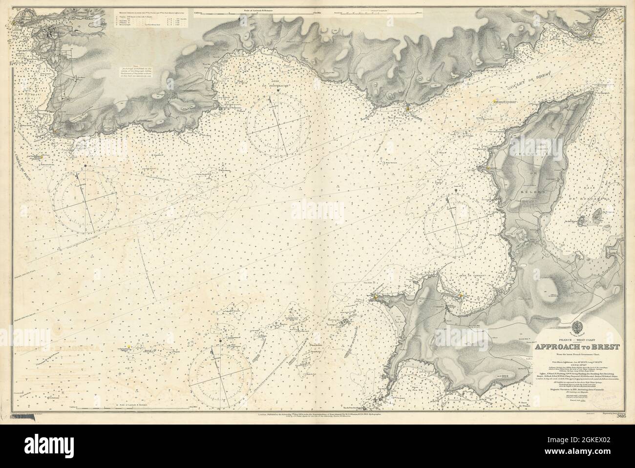 Brest si avvicina. Costa del Finistère, Francia. MAPPA DELL'ADMIRALTY Sea chart 1904 (1907) Foto Stock