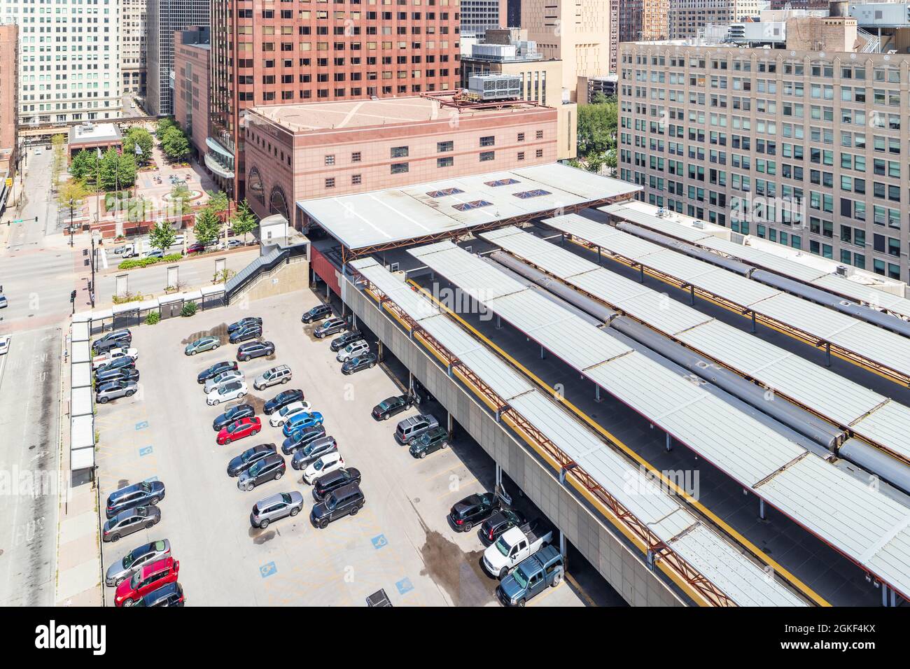 Vista panoramica della stazione LaSalle Street nel centro di Chicago. Anche la Borsa di Chicago è collegata alla stazione. Foto Stock