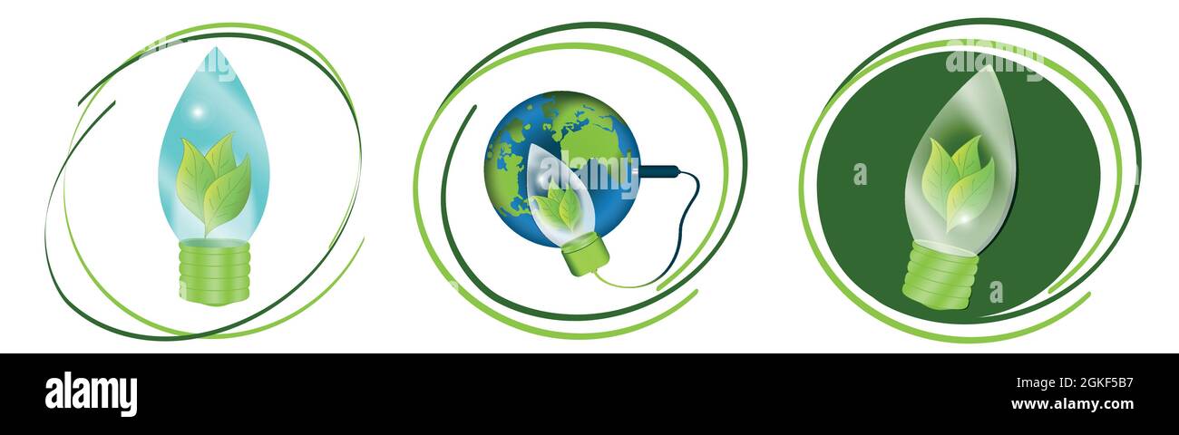 Eco-compatibile con l'ambiente icone di energia in set. Vettore Illustrazione Vettoriale