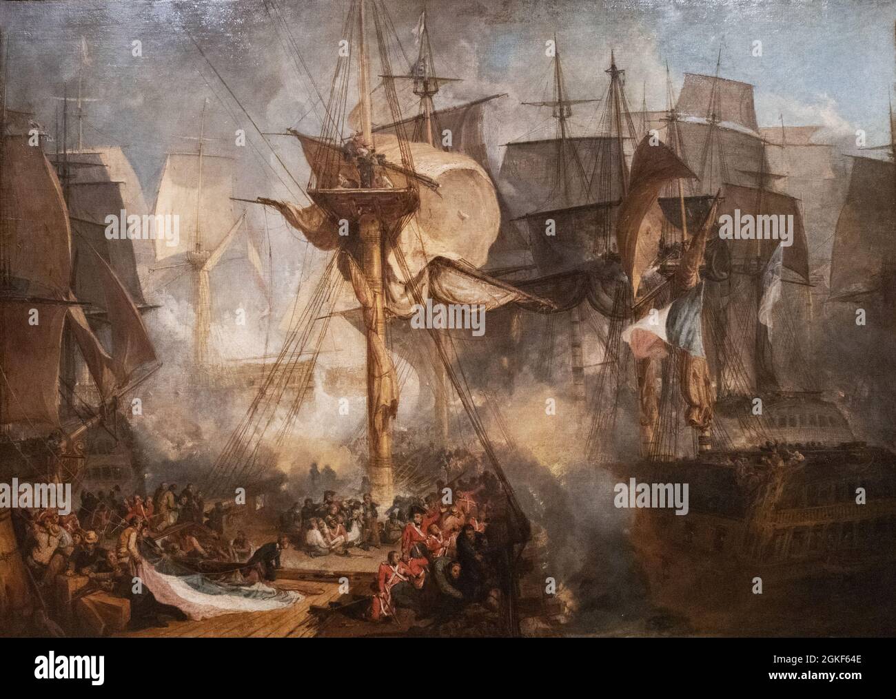 JMW Turner dipinge, 'la battaglia di Trafalgar, come visto dalle schermature di Starboard Mizen della Vittoria', la morte di Nelson, 1806-8, Oil on Canvas Foto Stock