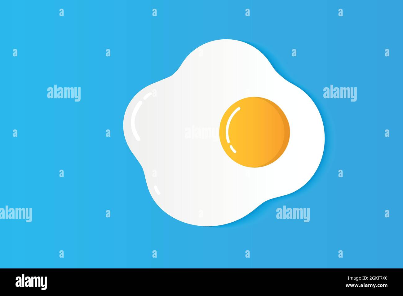 Uovo fritto, illustrazione vettoriale. Tuorli gialli brillanti sulla parte superiore dell'albume su sfondo rettangolare blu. Insolita frittura di uova art. Cibo icona. Illustrazione Vettoriale