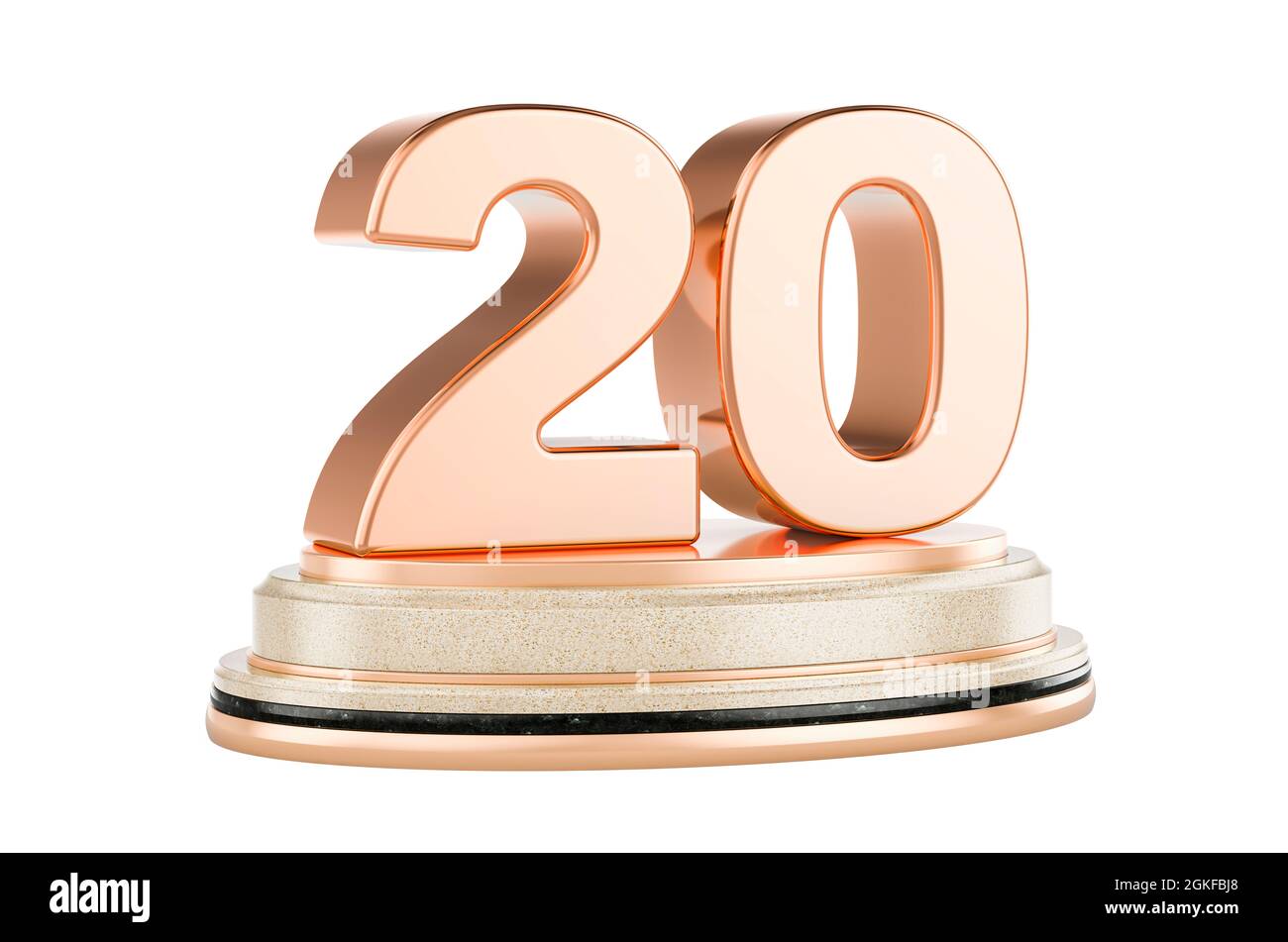 Golden 20 sul podio, premio Concept. Rendering 3D isolato su sfondo bianco Foto Stock