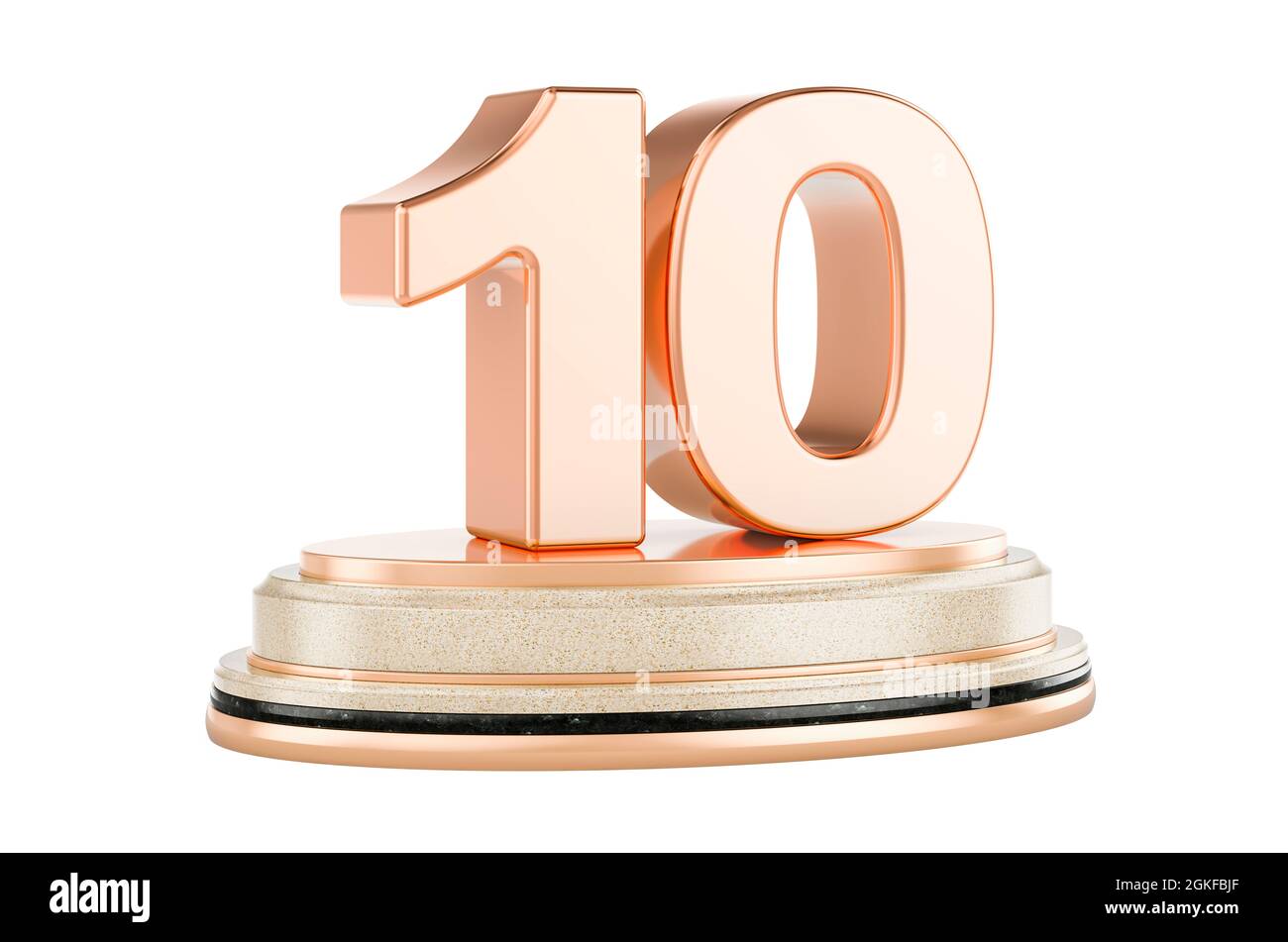 Golden 10 sul podio, premio Concept. Rendering 3D isolato su sfondo bianco Foto Stock