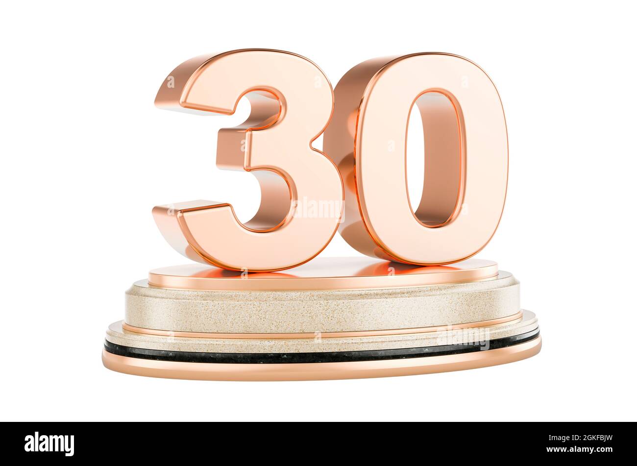 Golden 30 sul podio, premio Concept. Rendering 3D isolato su sfondo bianco Foto Stock