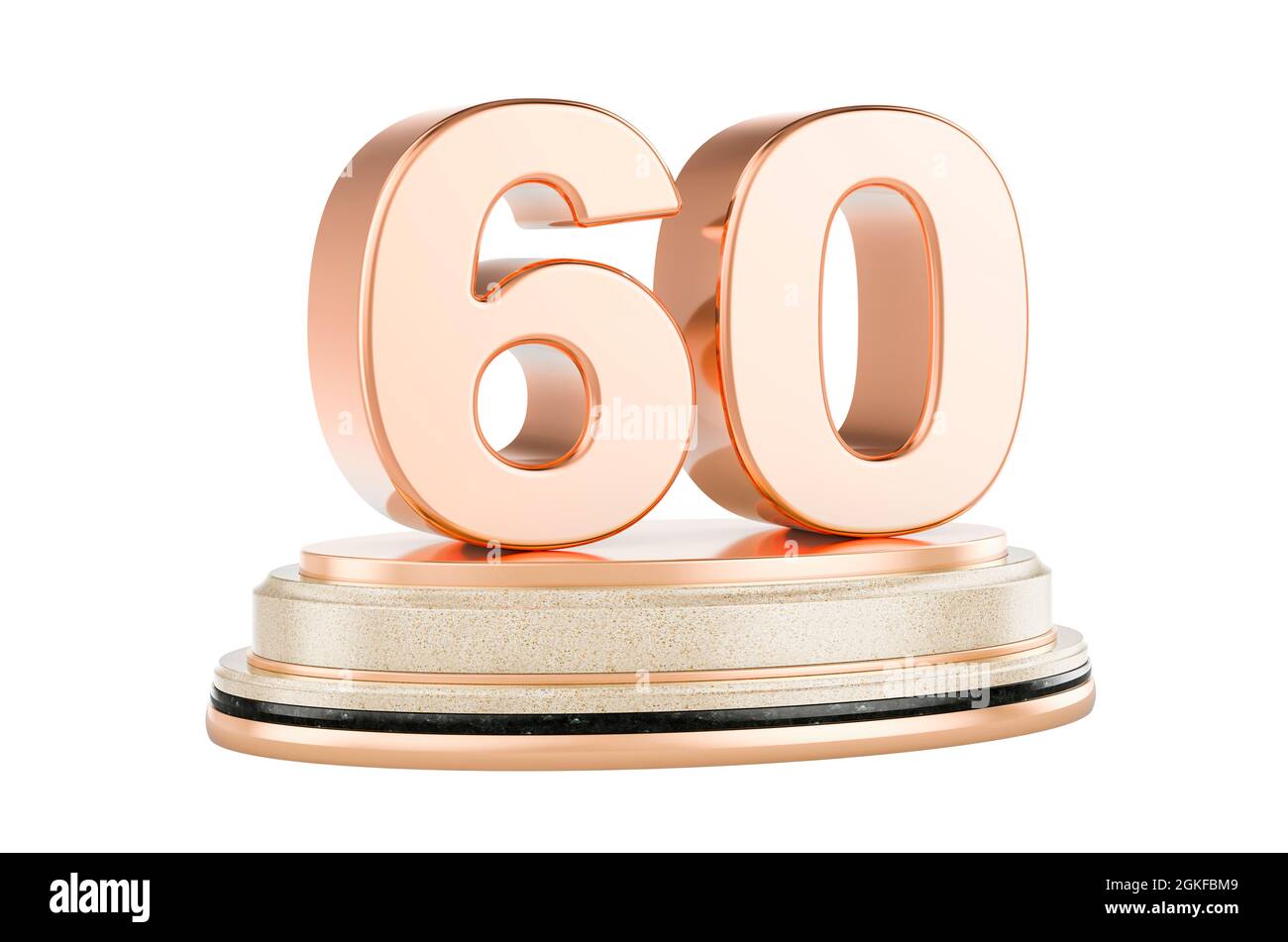 Golden 60 sul podio, premio Concept. Rendering 3D isolato su sfondo bianco Foto Stock