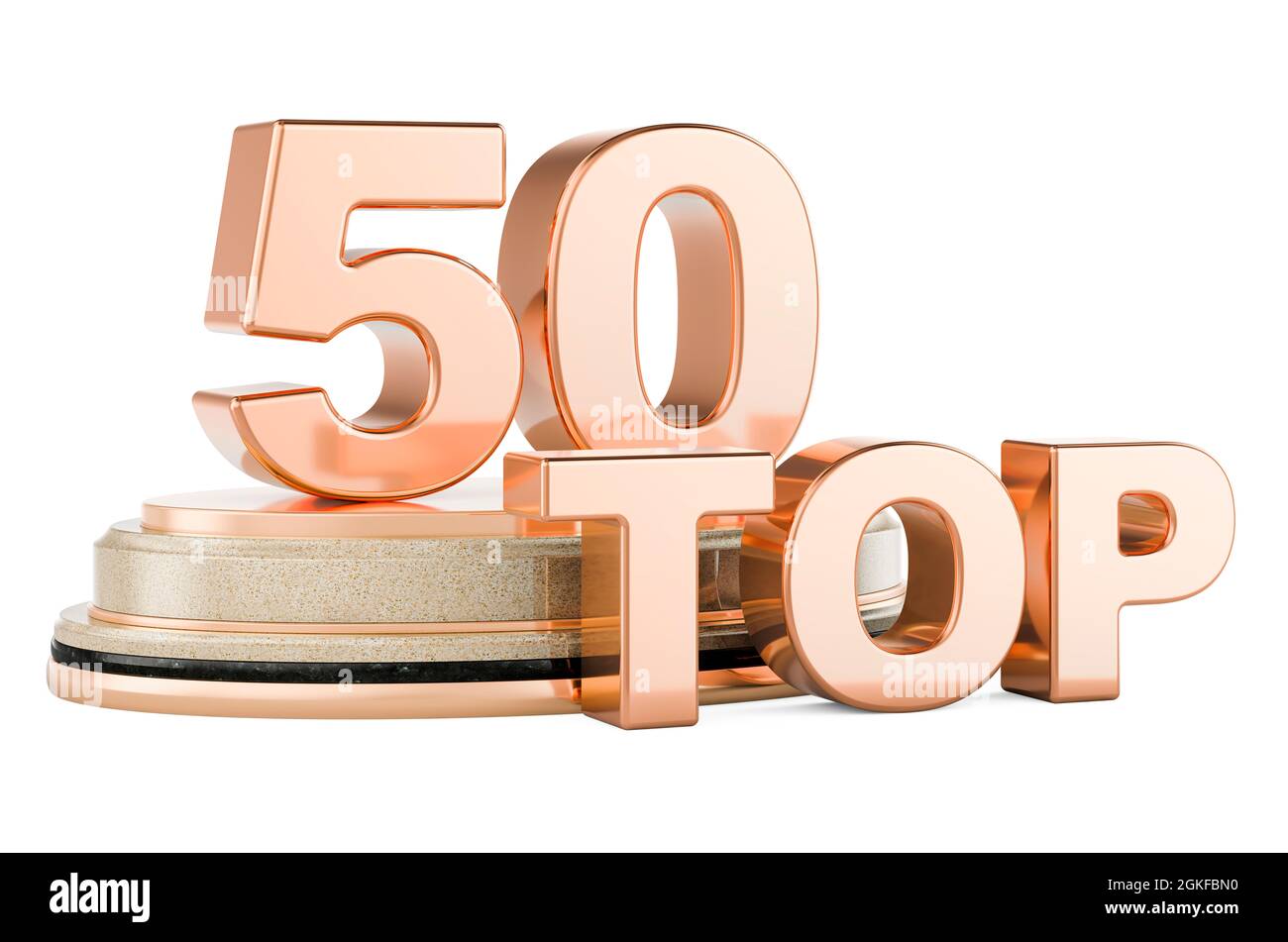 Top 50, premio podio. Rendering 3D isolato su sfondo bianco Foto Stock