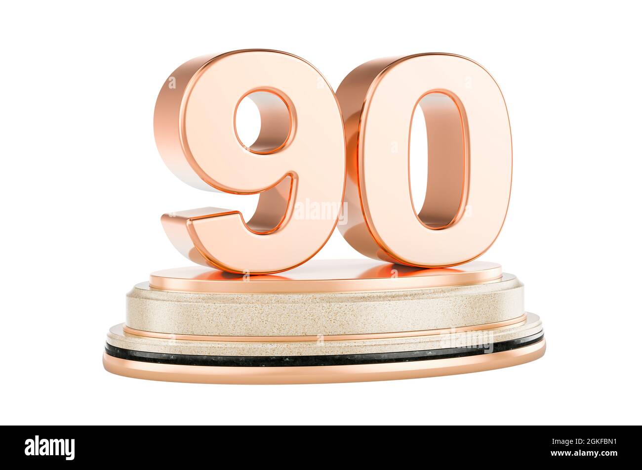 Golden 90 sul podio, premio Concept. Rendering 3D isolato su sfondo bianco Foto Stock