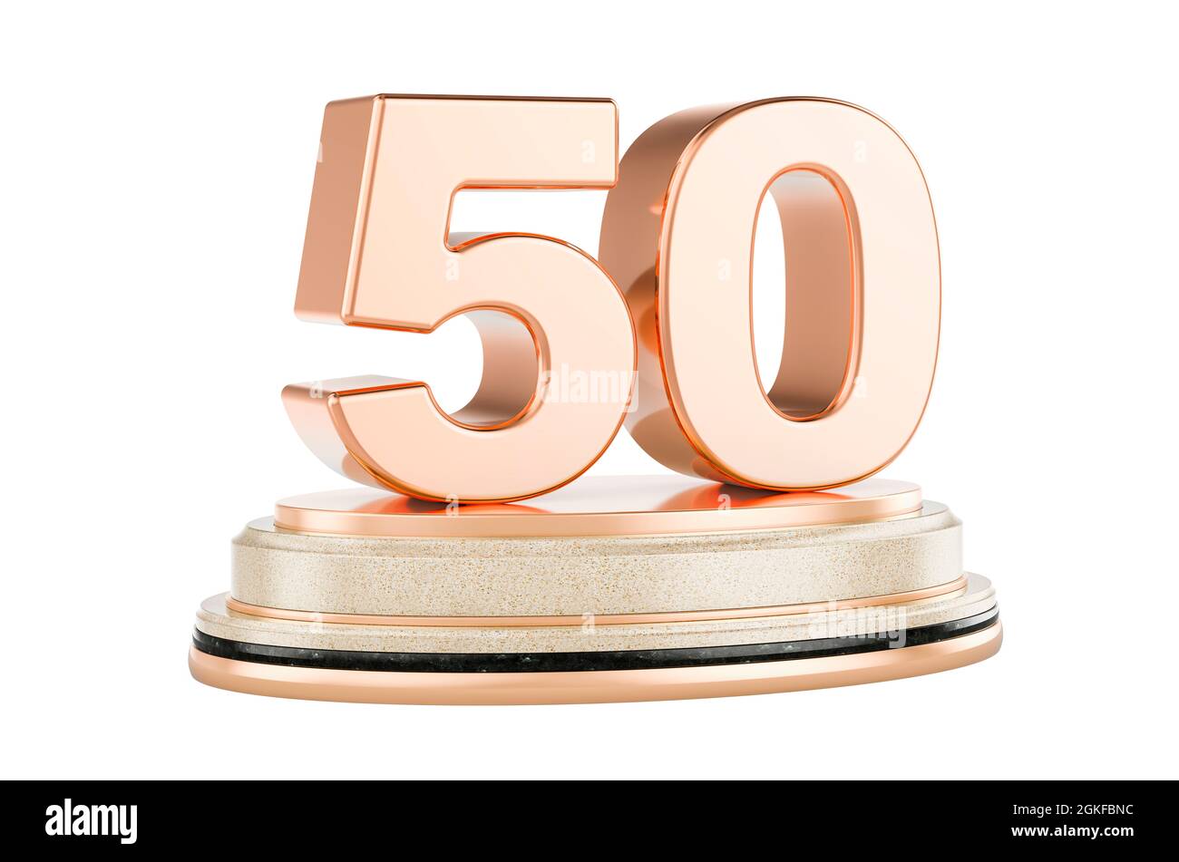 Golden 50 sul podio, premio Concept. Rendering 3D isolato su sfondo bianco Foto Stock