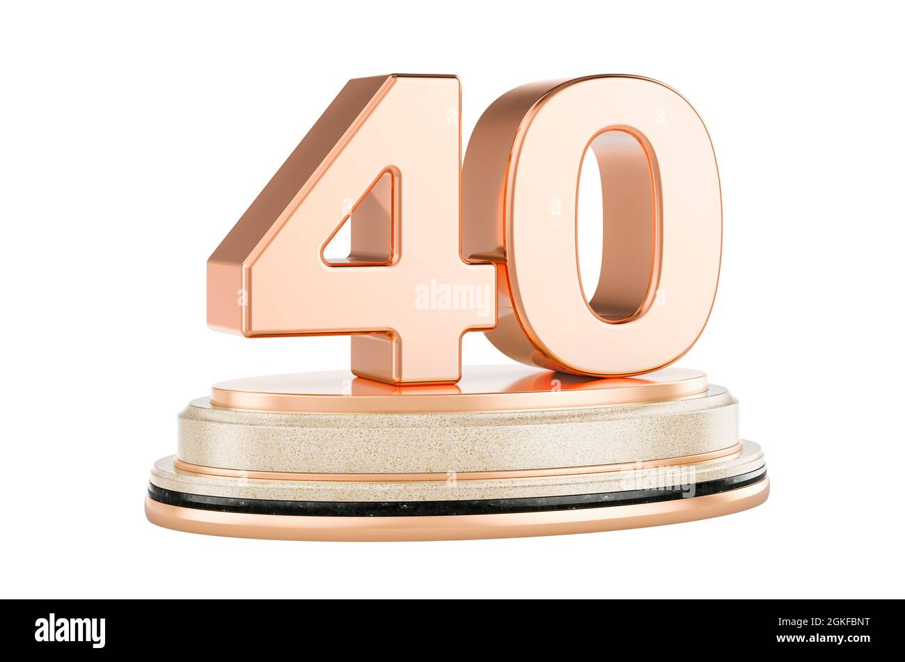 Golden 40 sul podio, premio Concept. Rendering 3D isolato su sfondo bianco Foto Stock