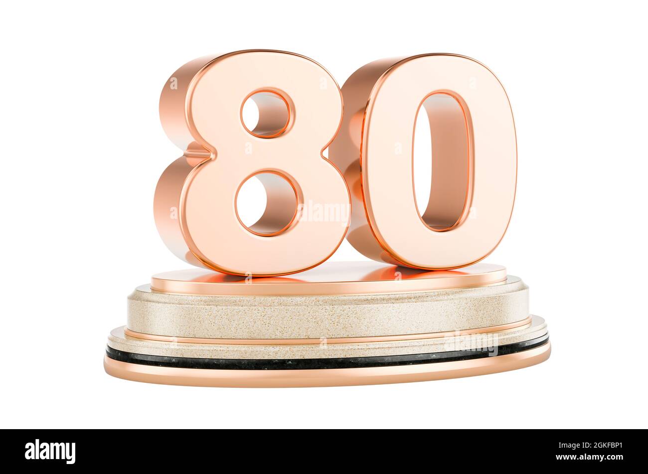 Golden 80 sul podio, premio Concept. Rendering 3D isolato su sfondo bianco Foto Stock