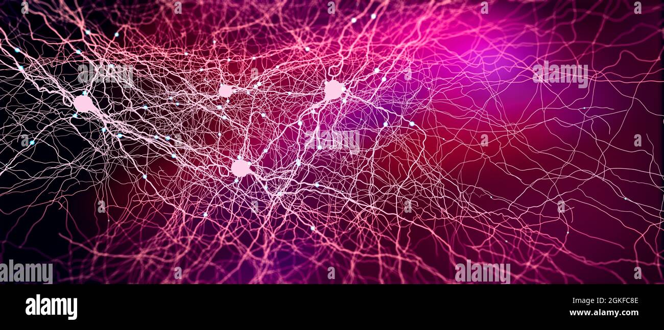 Neurone o cellula nervosa di trasmissione del segnale - illustrazione 3d Foto Stock