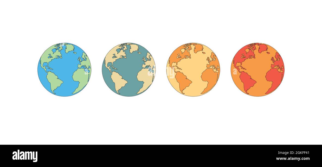 Anteprima del cambiamento climatico. Illustrazione vettoriale del riscaldamento globale o aumento di temperatura sul pianeta terra cambiando i colori da freddo a caldo. Illustrazione Vettoriale