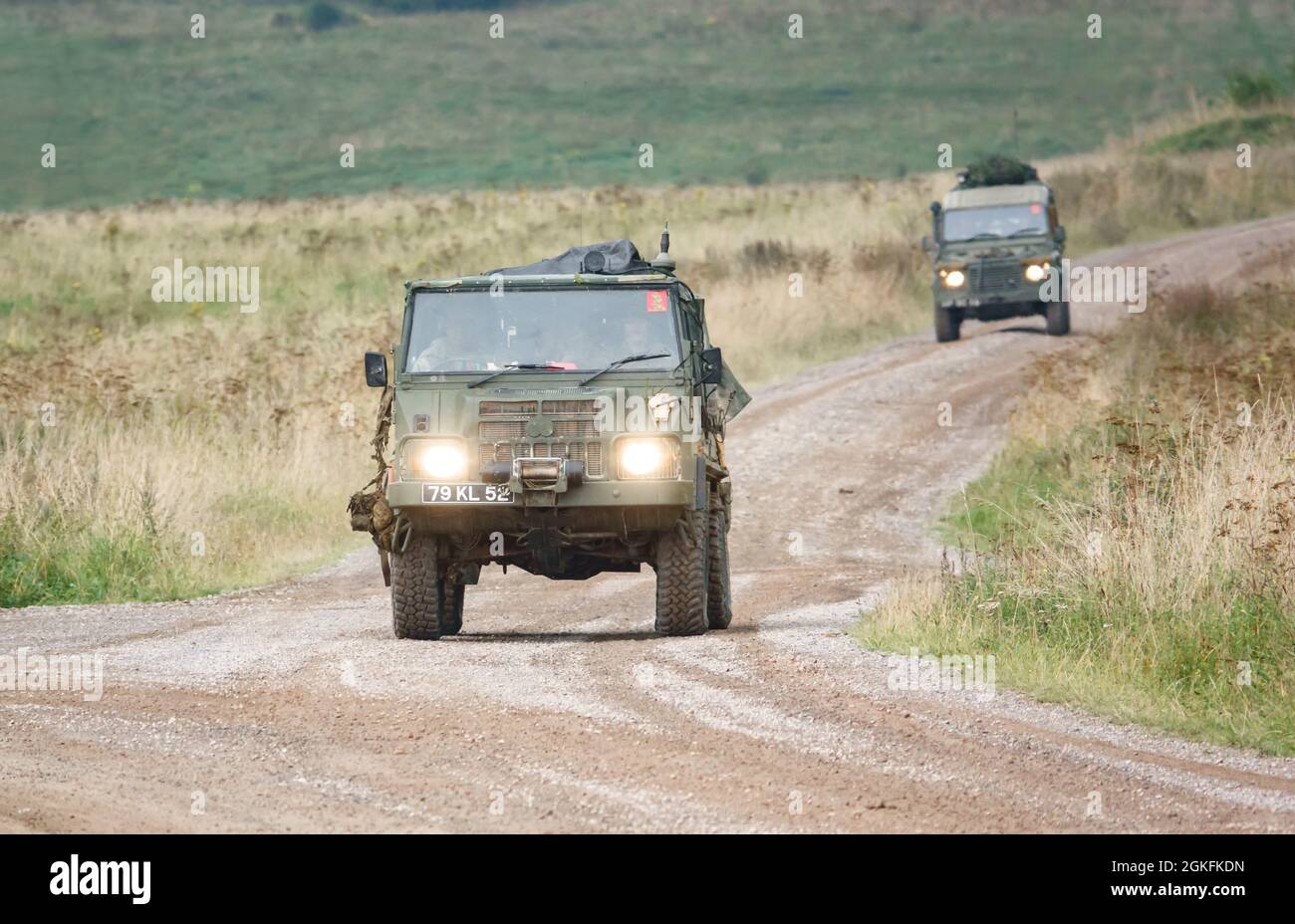 A British Army Steyr-Daimler-Puch - BAE Systems Pinzgauer High-Mobility 6x6 AWD All-Terrain utility Vehicle su militare esercizio Wilts UK Foto Stock