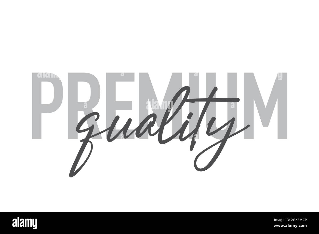 Design tipografico moderno, semplice e minimale di un detto "Premium Quality" in toni di grigio. Elegante, urbano, alla moda e divertente grafica vettoriale wi Foto Stock