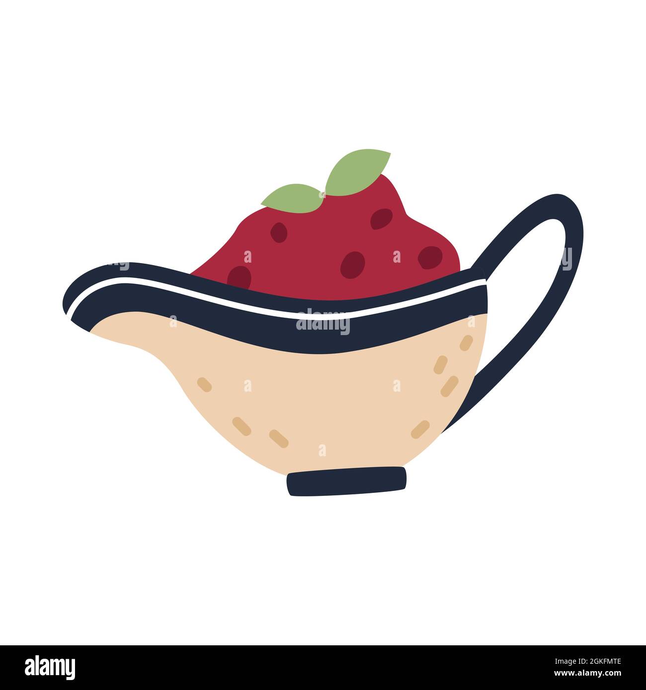 Semplice icona cartoon piatto con salsa di mirtilli in padella d'epoca. Elemento, clipart, oggetto, articolo per autunnale design. Thanksgiving tradizionale Illustrazione Vettoriale