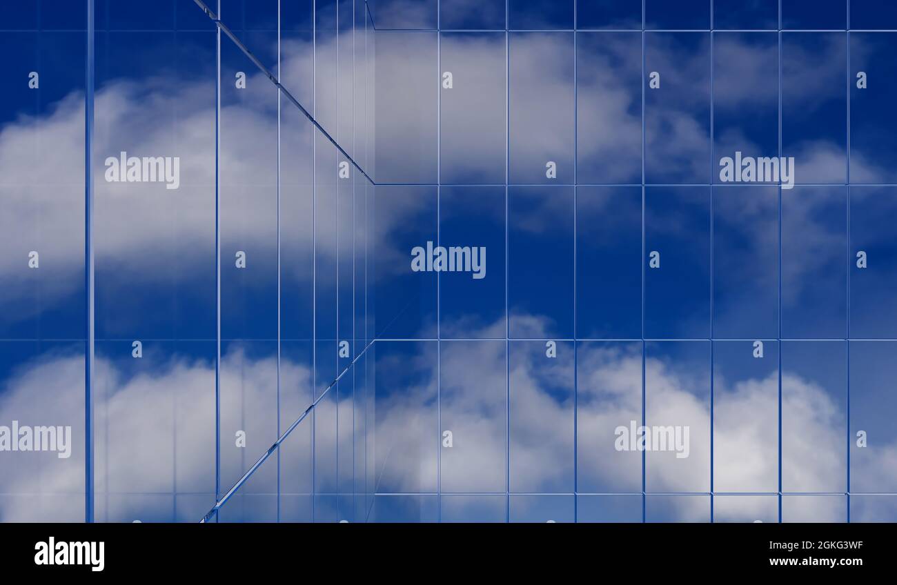 Grattacieli che riflettono il cielo. rendering 3d Foto Stock