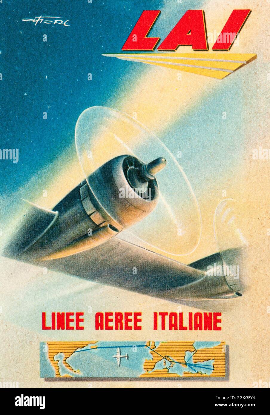 Pubblicità Pubblicità cartolina di 'LAI, Linee Aeree Italiane' all'inizio degli anni Cinquanta Foto Stock
