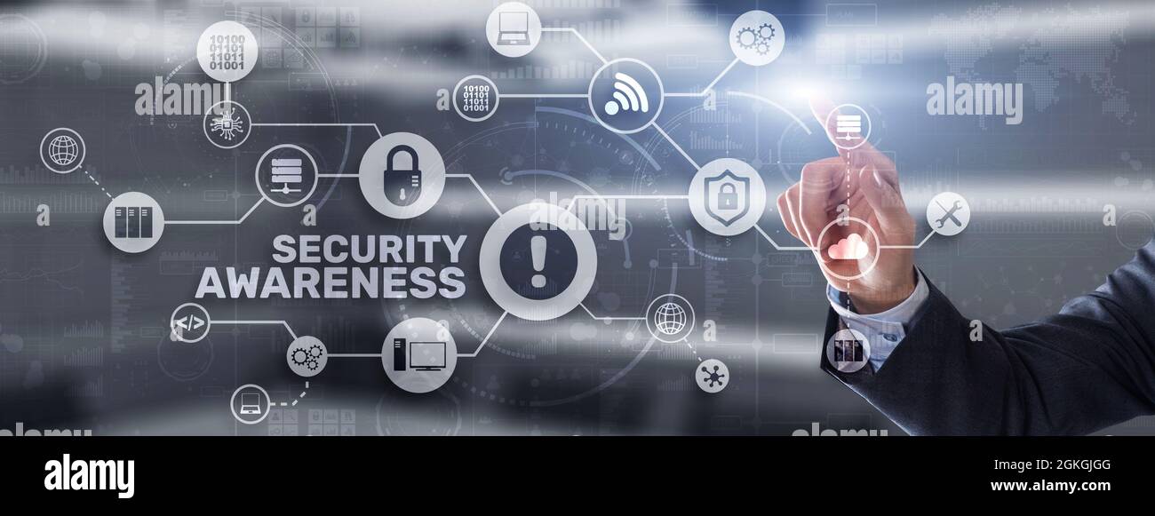 Iscrizione consapevolezza della sicurezza. Servizio di gestione delle competenze in materia di sicurezza delle informazioni. Business, tecnologia, Internet e concetto di rete. Foto Stock