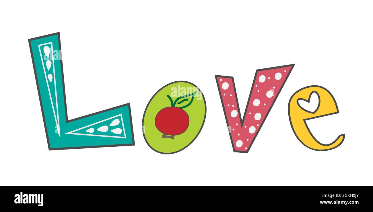 Amore. Caratteri vettoriali scritti a mano per l'uso nella stampa di magliette. Illustrazione Vettoriale