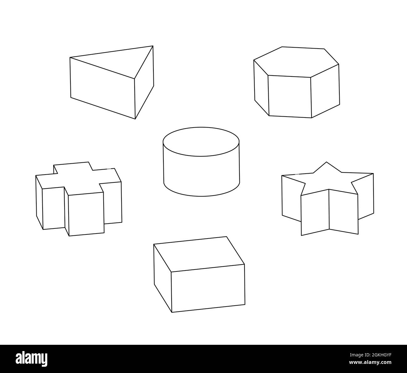 set di forme 3d di base, disegno in bianco e nero Foto Stock
