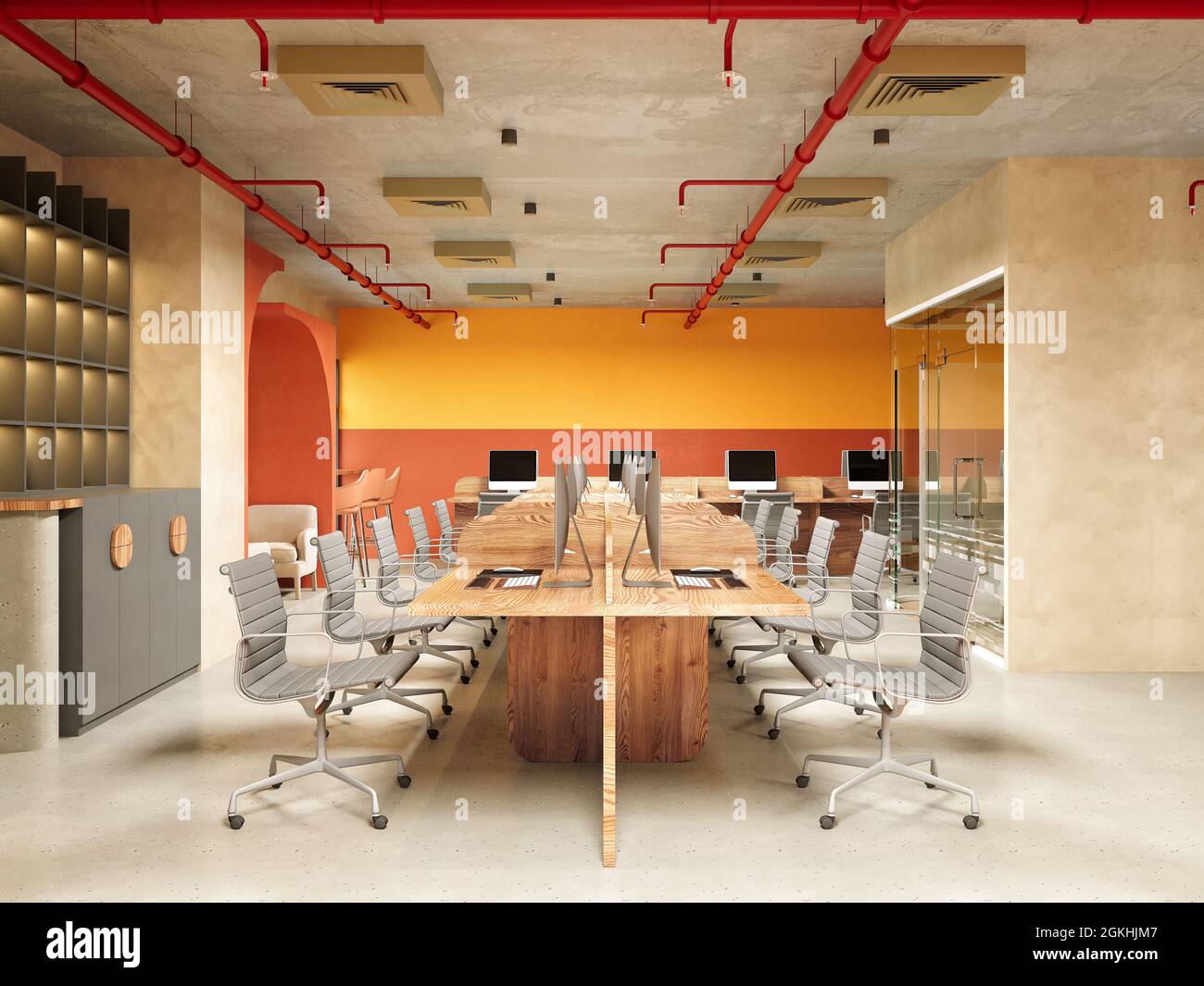 3D render del moderno ufficio di lavoro Foto Stock