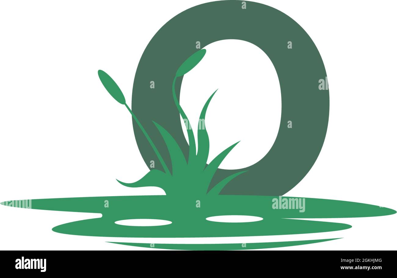 Lettera o dietro le pozzanghere e l'illustrazione della sagoma dell'erba Illustrazione Vettoriale