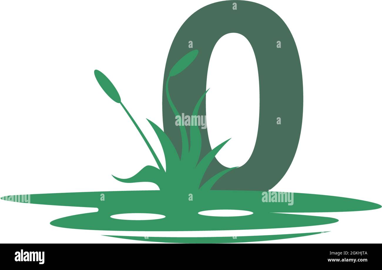 Numero zero dietro le pozzanghere e l'illustrazione della sagoma dell'erba Illustrazione Vettoriale