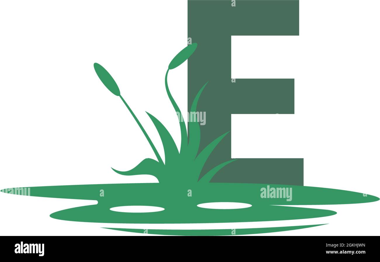 Illustrazione della lettera e dietro le pozzanghere e la sagoma dell'erba Illustrazione Vettoriale