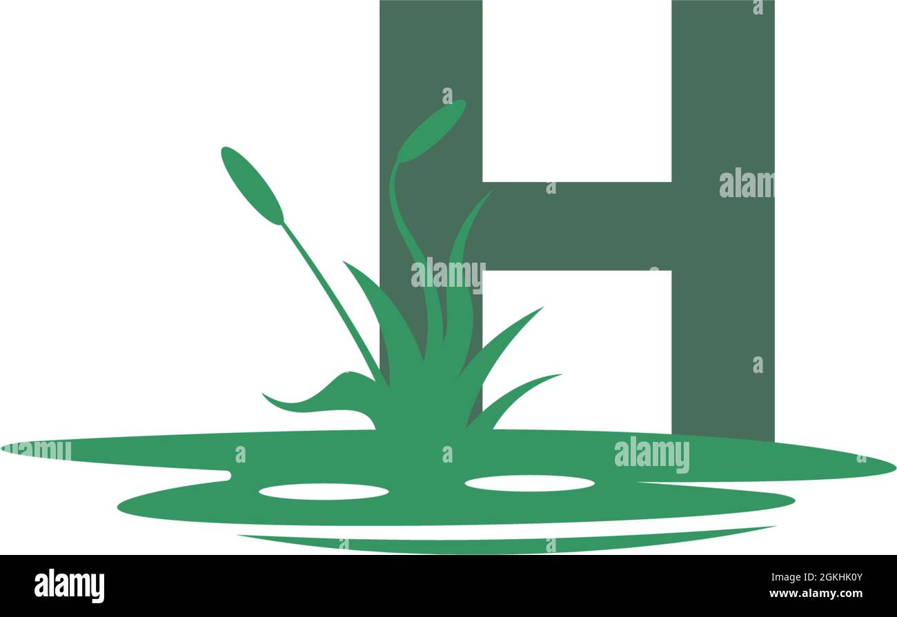 Illustrazione della lettera H dietro le pozzanghere e la sagoma dell'erba Illustrazione Vettoriale