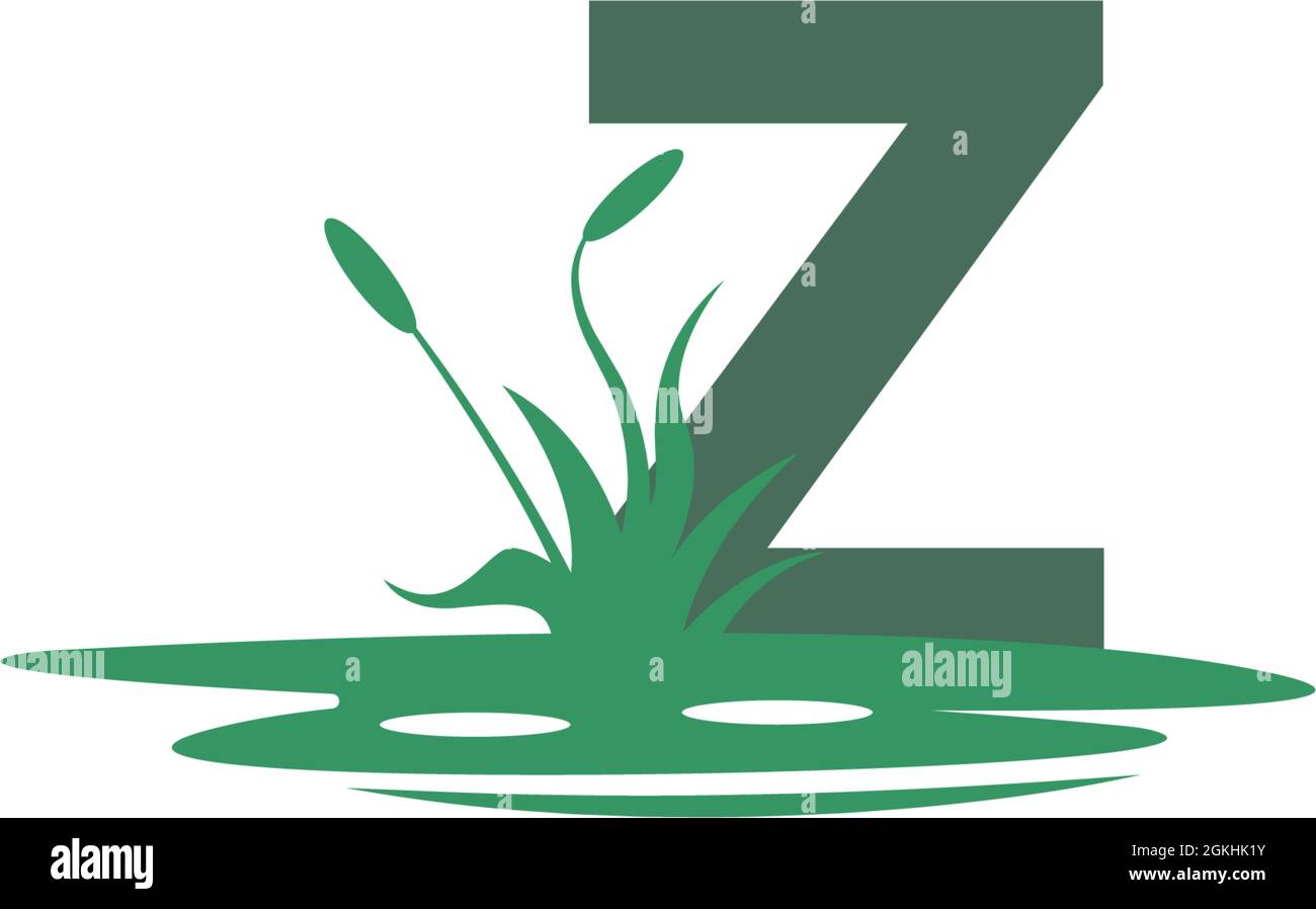 Lettera Z dietro le pozzanghere e l'illustrazione della sagoma dell'erba Illustrazione Vettoriale