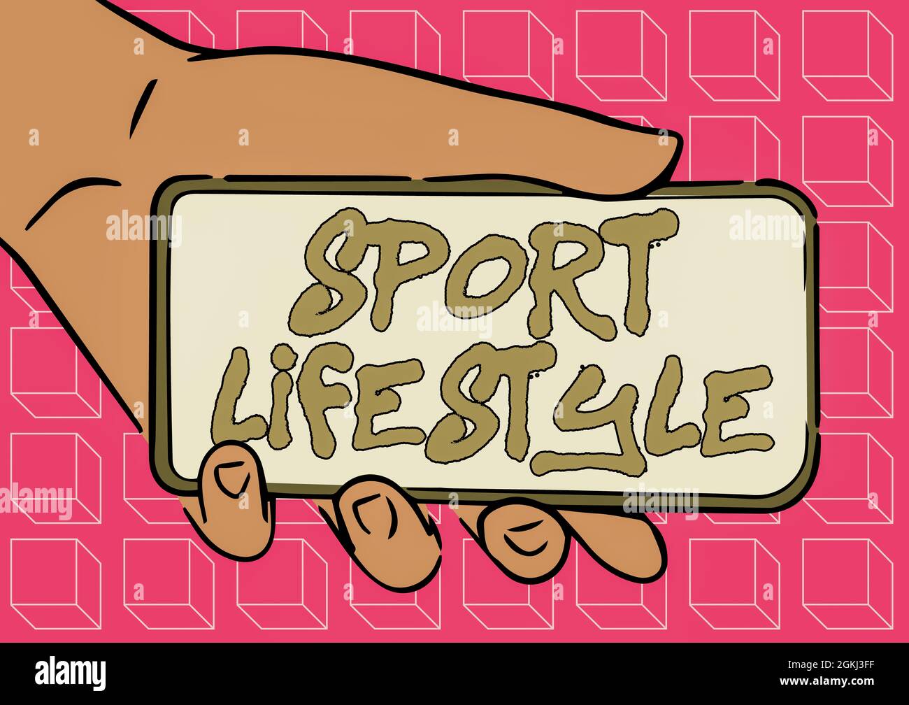 Testo della scrittura Sport Lifestyle. Concetto significato Fond dello sport o delle attività all'aperto fisicamente attivo illustrazione della mano dell'adulto che tiene il mobile che mostra Foto Stock