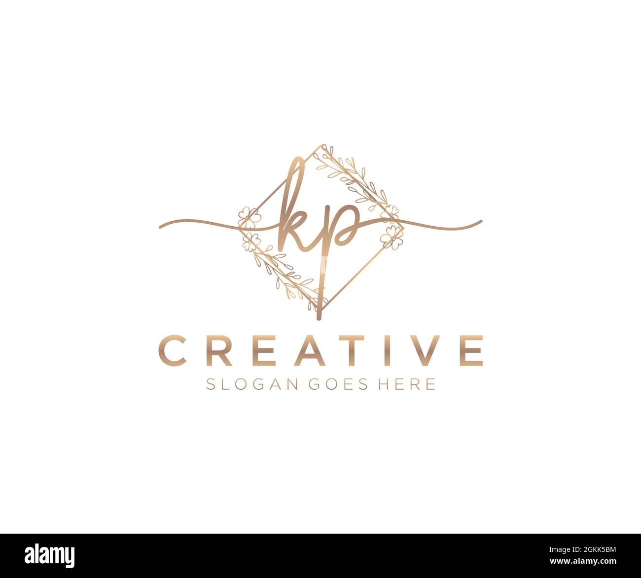 KP Monogramma di bellezza del logo femminile e design elegante del logo, logo di scrittura a mano della firma iniziale, matrimonio, moda, floreale e botanico con creativo Illustrazione Vettoriale