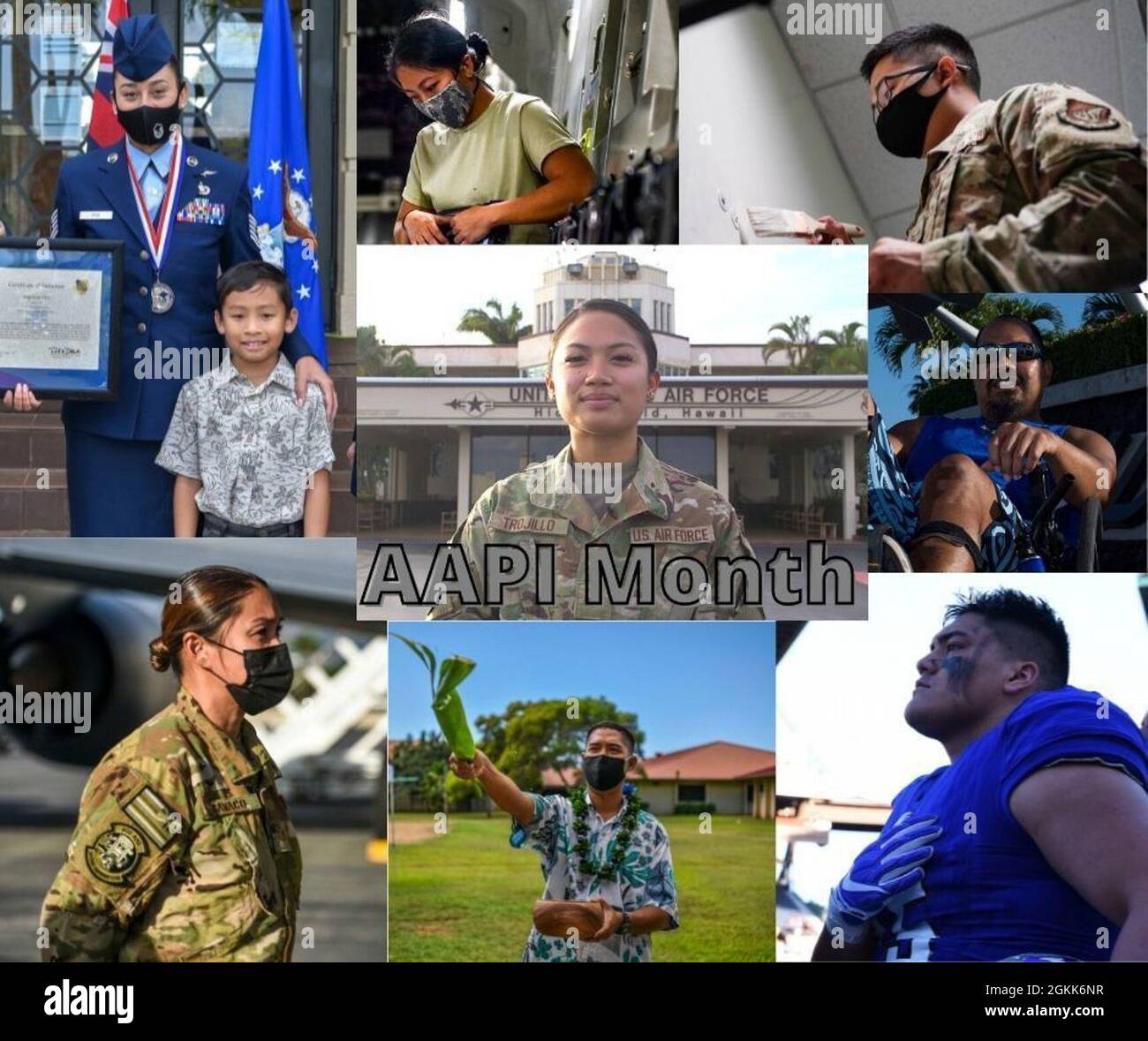 La 15th Wing celebra l'Asian American Pacific Islander Heritage Month evidenziando i suoi membri AAPI a Joint base Pearl Harbor-Hickam, Hawaii, 12 maggio 2021. Dal 1977, il mese di maggio è stato designato per riconoscere i risultati e i contributi alla storia americana da parte degli americani asiatici e degli isolani del Pacifico. Foto Stock