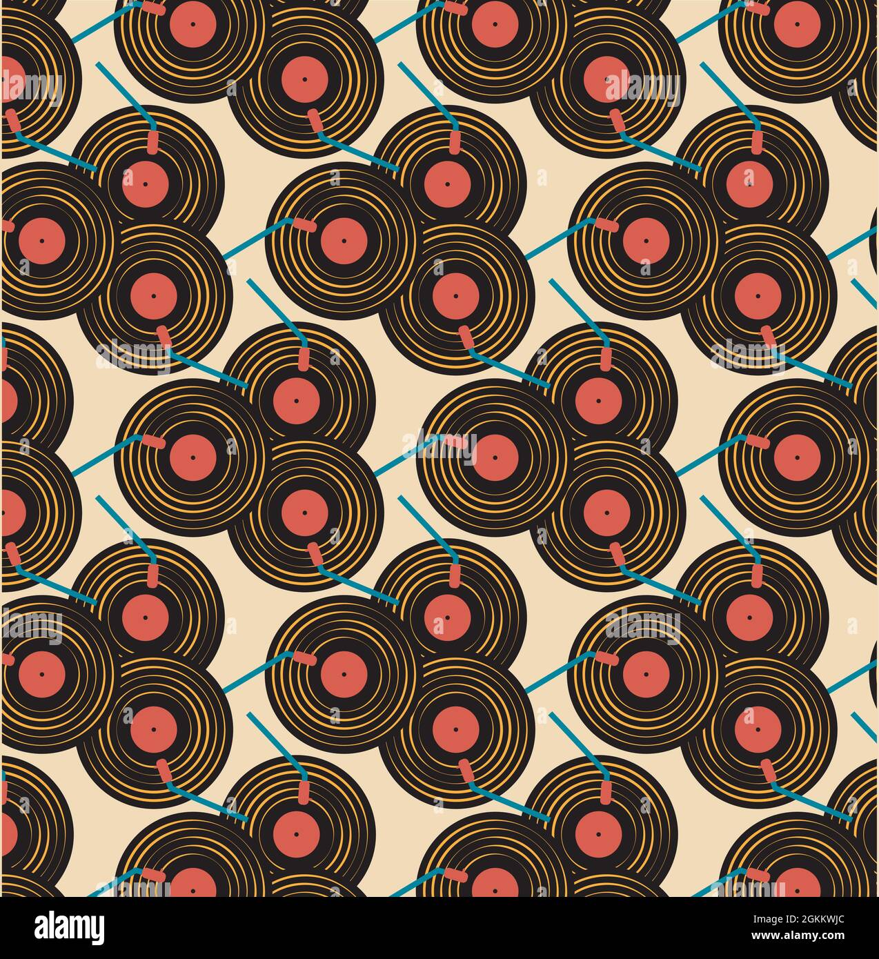 Giradischi retrò in vinile con design vettoriale senza cuciture Illustrazione Vettoriale