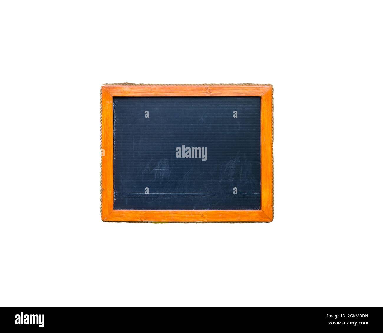 Vecchio menu lavagna, lavagna con cornice in legno isolata su sfondo bianco Foto Stock