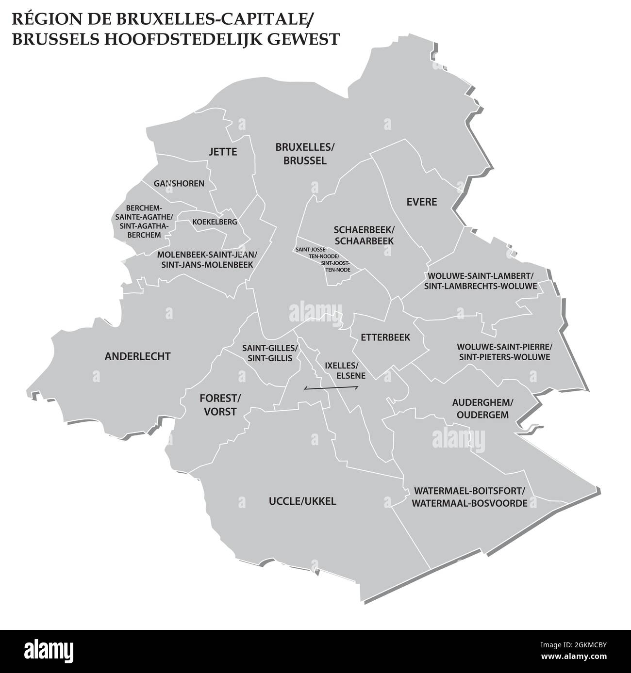 Mappa vettoriale amministrativa della capitale belga Bruxelles Illustrazione Vettoriale