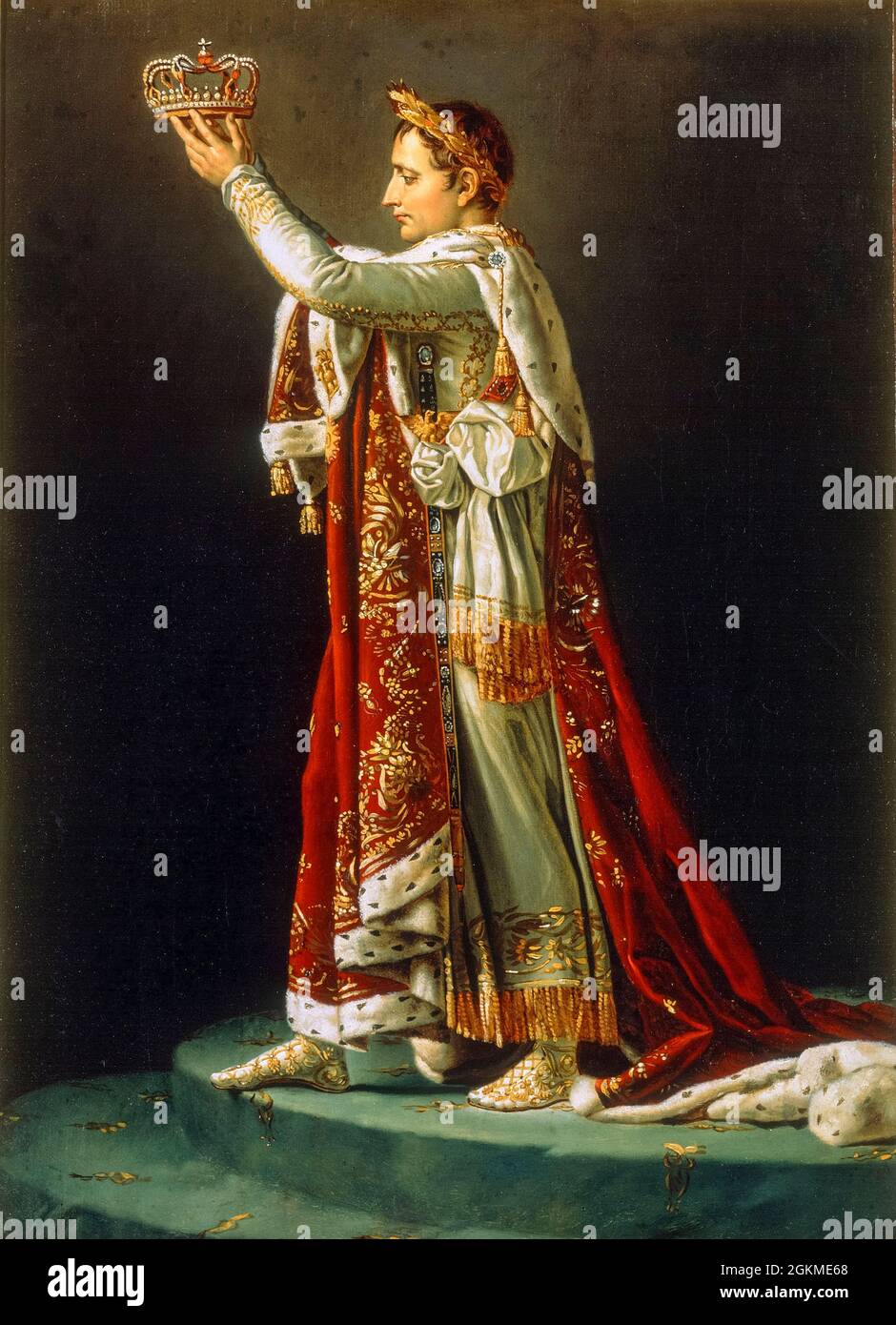 L'imperatore Napoleone Bonaparte sta per coronare l'imperatrice Josephine, dettaglio da, 'l'incoronazione dell'Imperatore e dell'Imperatrice', dipinto dal laboratorio di Jacques Louis David, circa 1808 Foto Stock