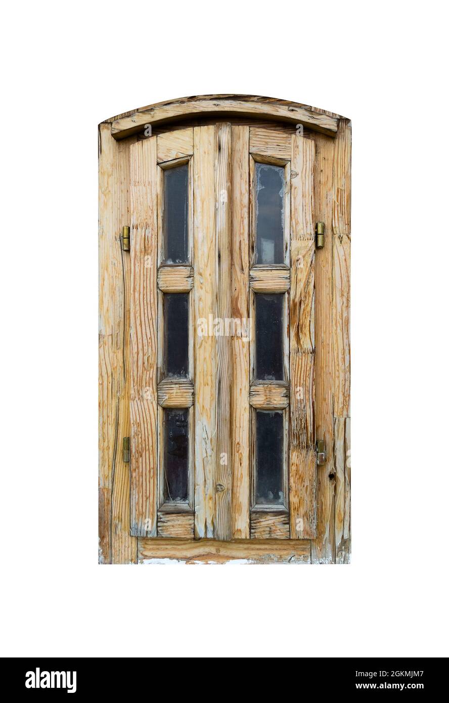 Serrande stagionate in legno marrone isolate su sfondo bianco Foto Stock