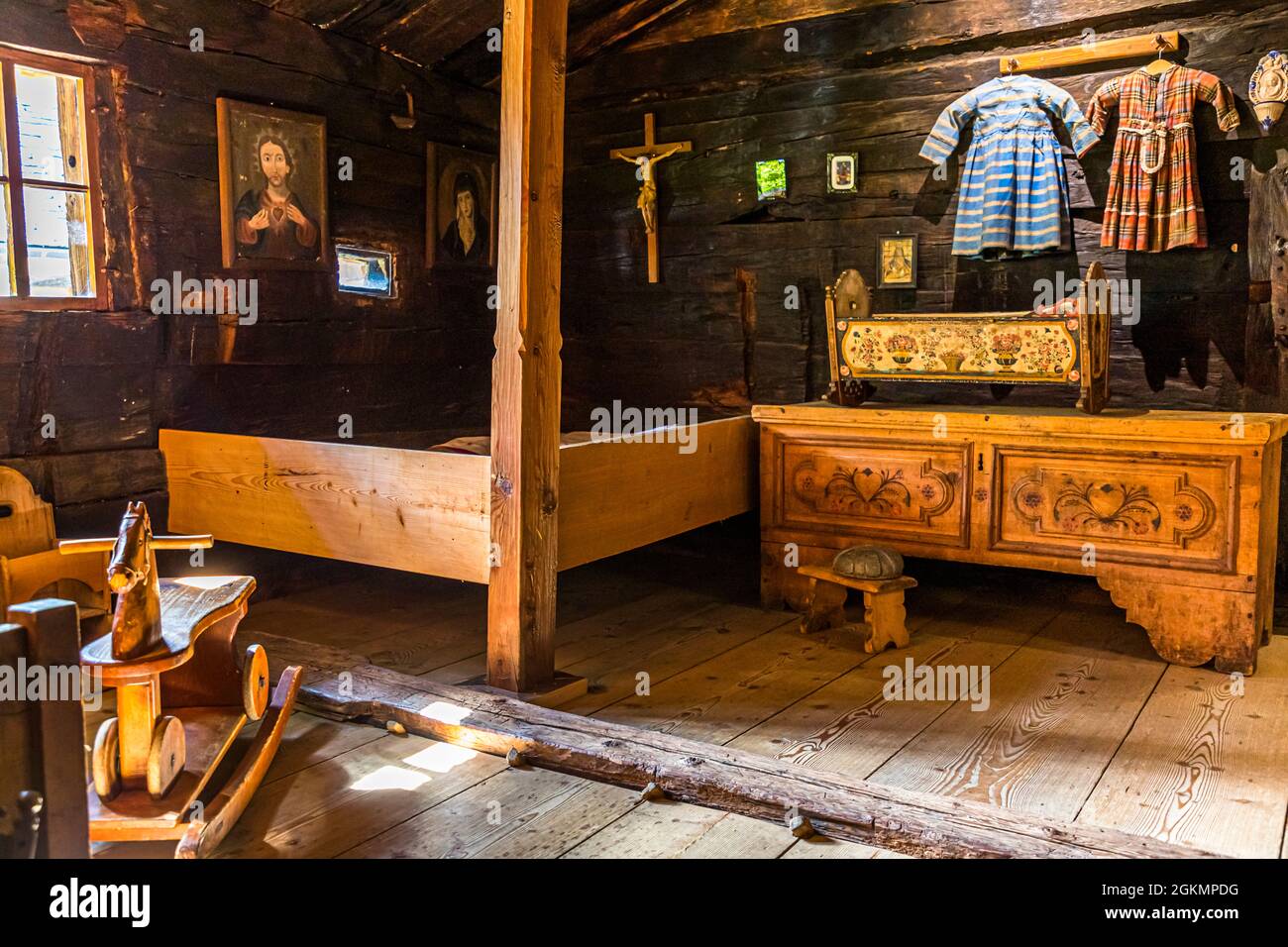 Artigianato popolare nel museo di Bosco Gurin, Circolo della Rovana, Svizzera Foto Stock