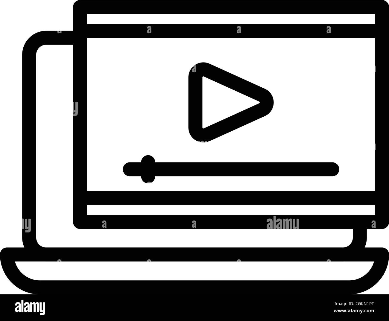 Vettore di contorno icona del corso video online. Formazione digitale. Webinar virtuale Illustrazione Vettoriale