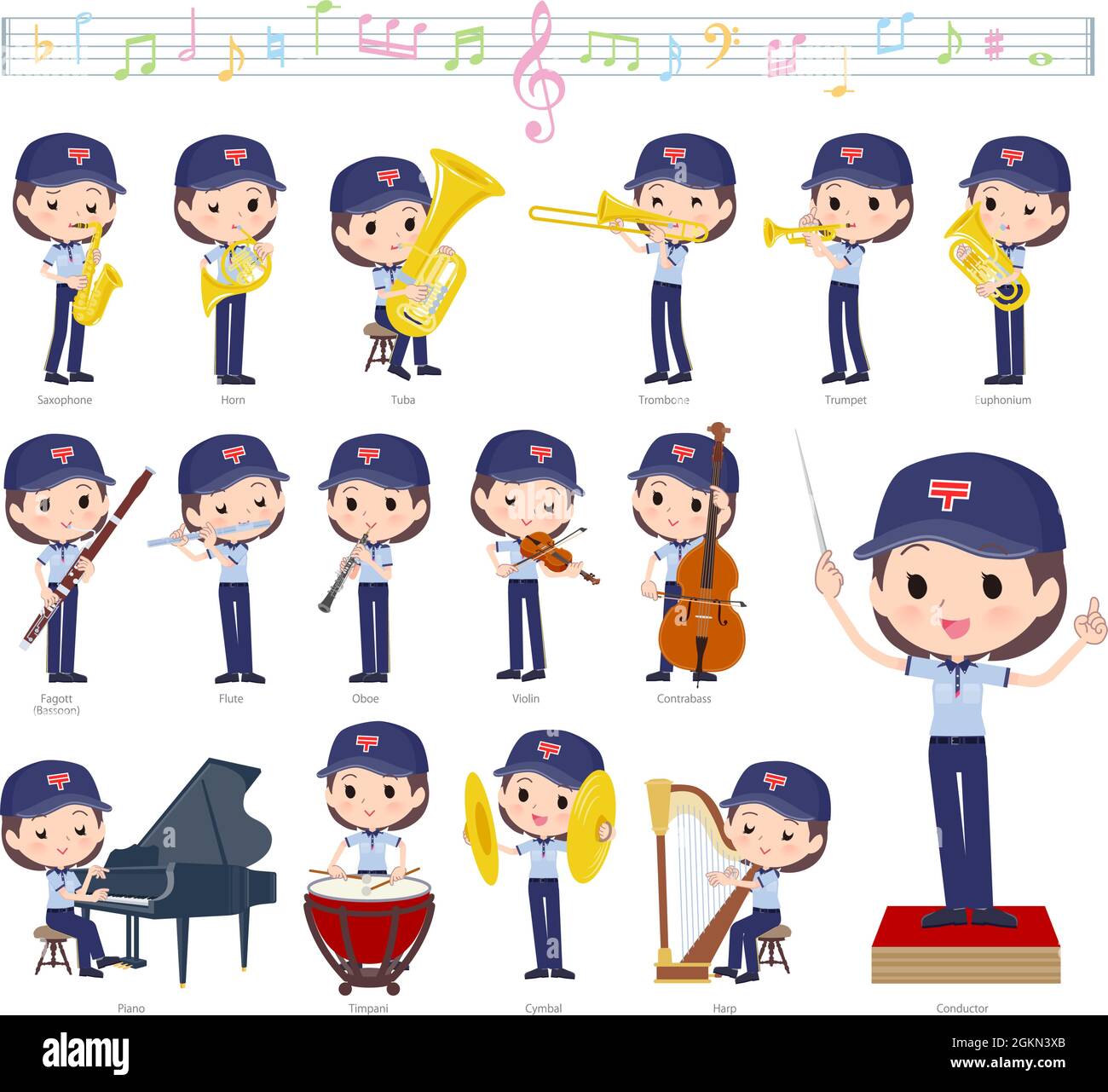 Un set di postwomen sulle performance di musica classica. L'arte vettoriale è così facile da modificare. Illustrazione Vettoriale