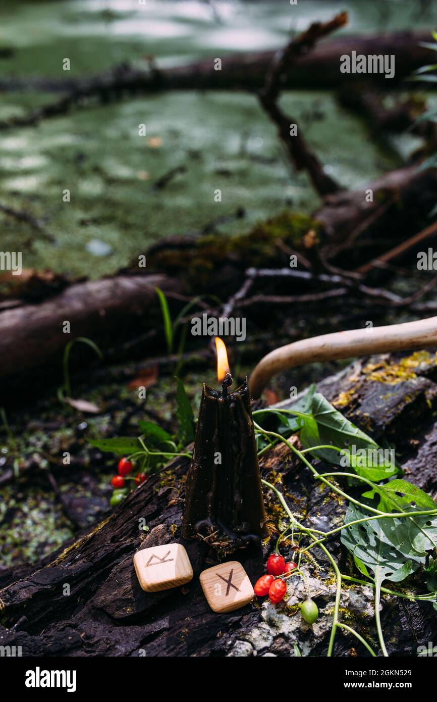 Concetto occulto, esoterico, divinazione e wicca. Halloween sfondo vintage Foto Stock