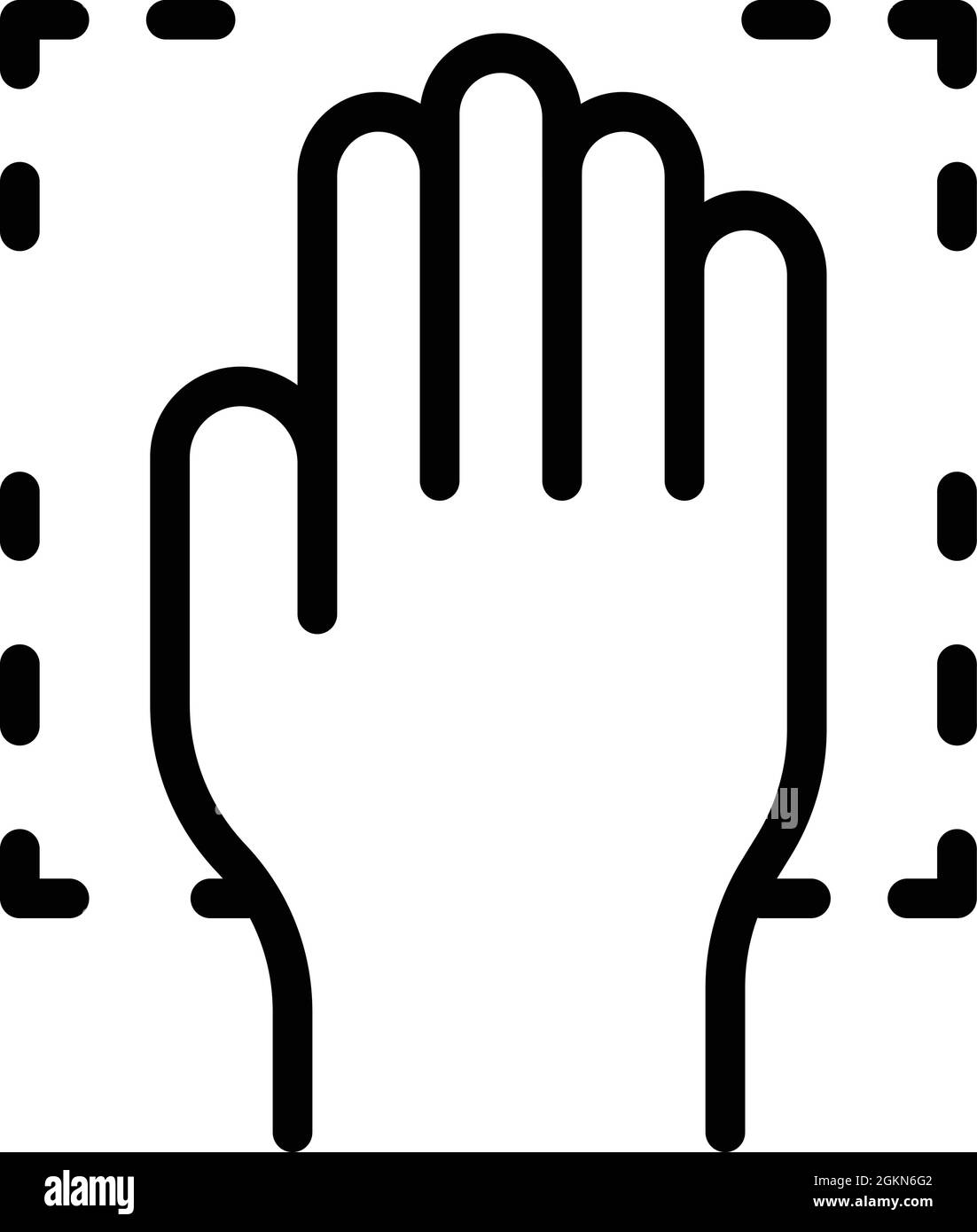 Vettore contorno icona di identificazione palmare intelligente. Riconoscimento biometrico. Scansione manuale Illustrazione Vettoriale