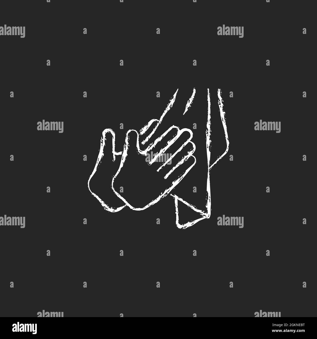 Asciugare le mani con l'icona bianca del gesso dell'asciugamano su sfondo scuro Illustrazione Vettoriale