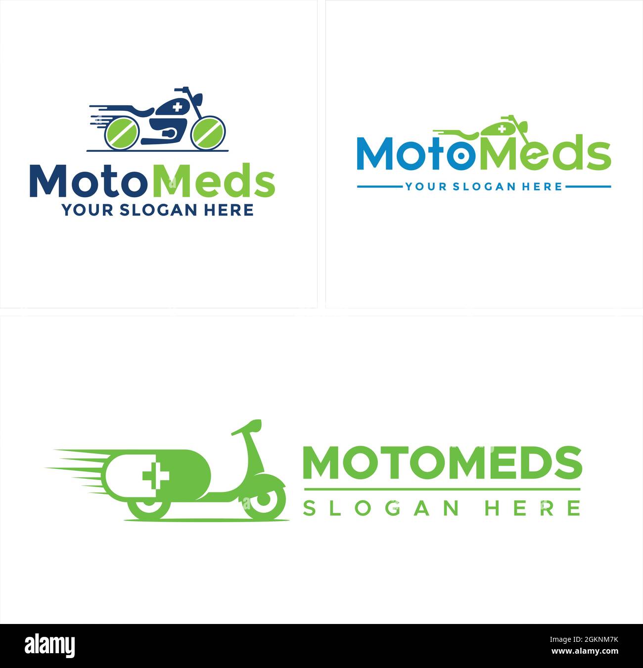 Consegna veloce farmacia servizio motociclo medicina logo design Illustrazione Vettoriale