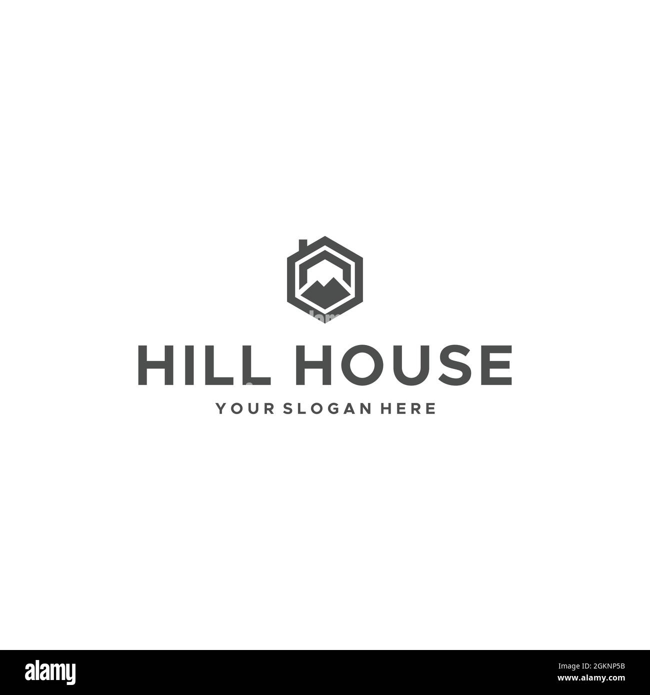 Minimalista HILL HOUSE esagonale montagna logo design Illustrazione Vettoriale