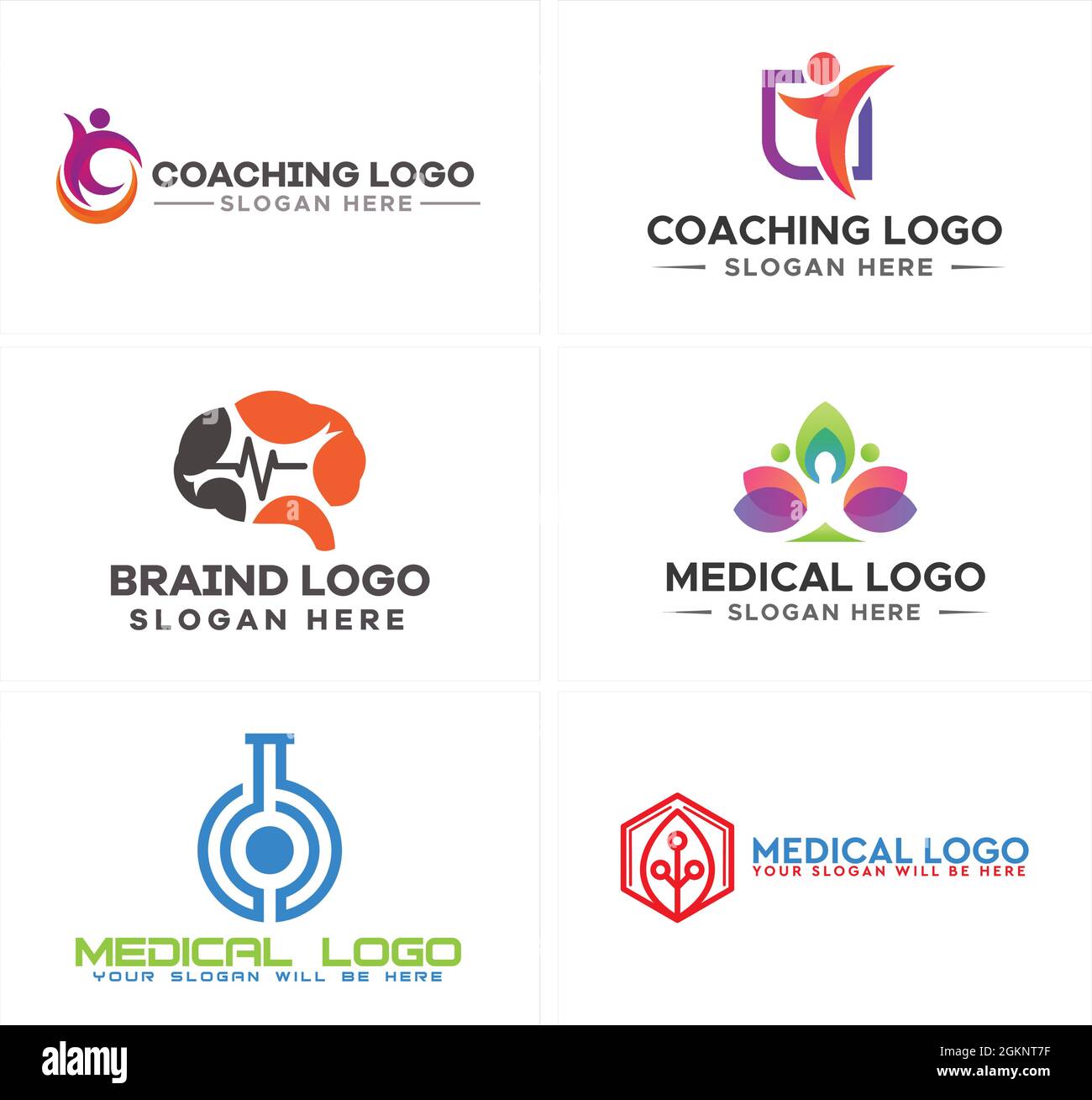 Personale medico cervello coaching Lab chimica logo design Illustrazione Vettoriale