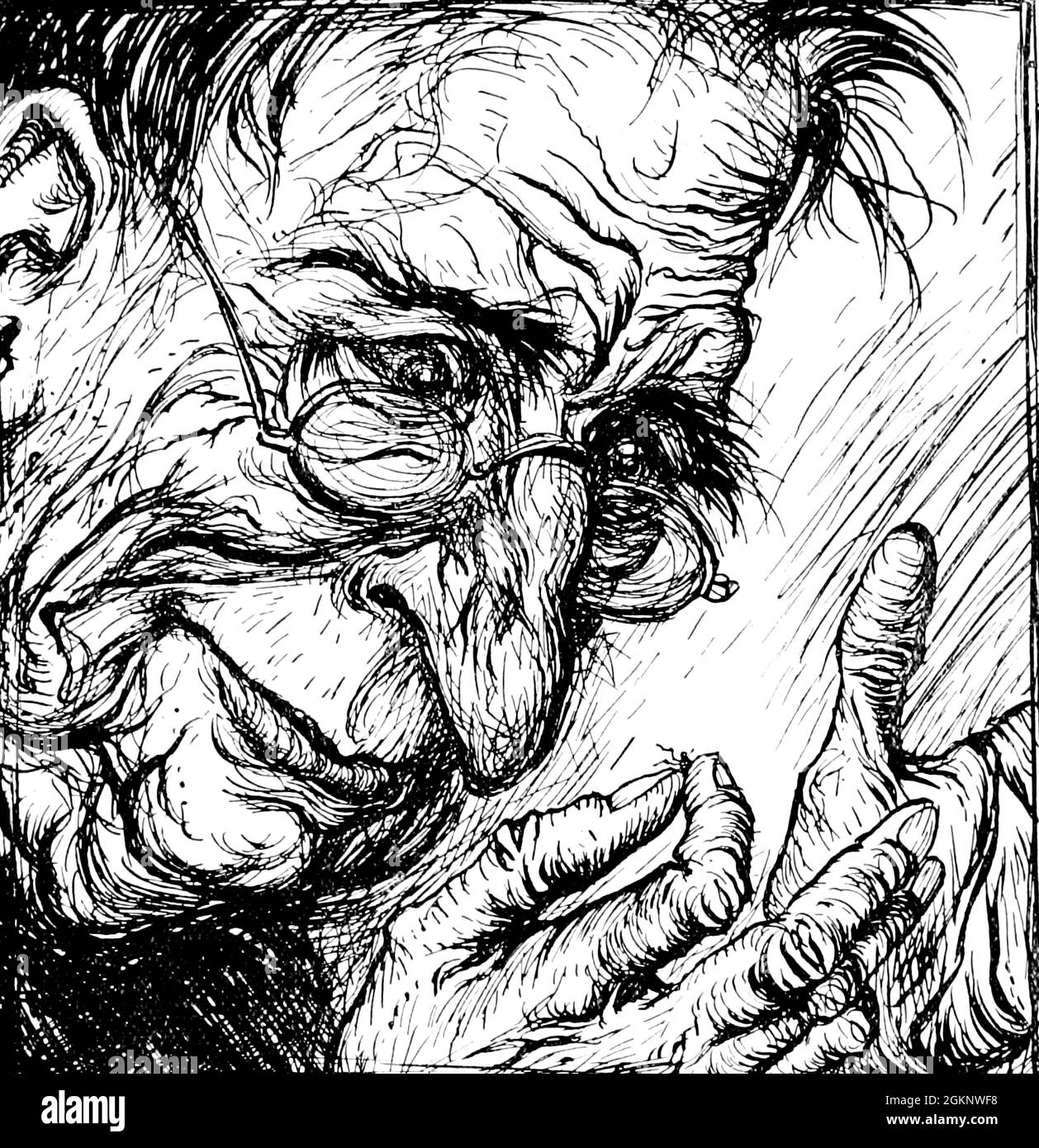 The Flea and the Man from the book ' Aesop's favles ' pubblicato nel 1912 a Londra da Heinemann e a New York da Page Doubleday illustrato da Arthur Rackham, Foto Stock